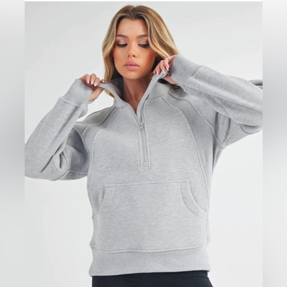 Aemi + Co Funnel Neck Half Zip Pullover S Heather Grey NWOT